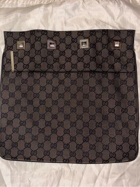 Authentic Gucci Black and Brown GG Canvas Messenger Bag